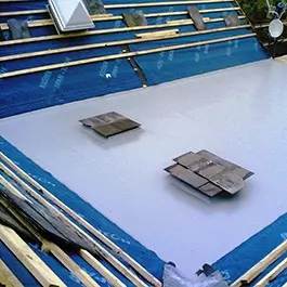 New fibreglass flat with roof slates not installed.